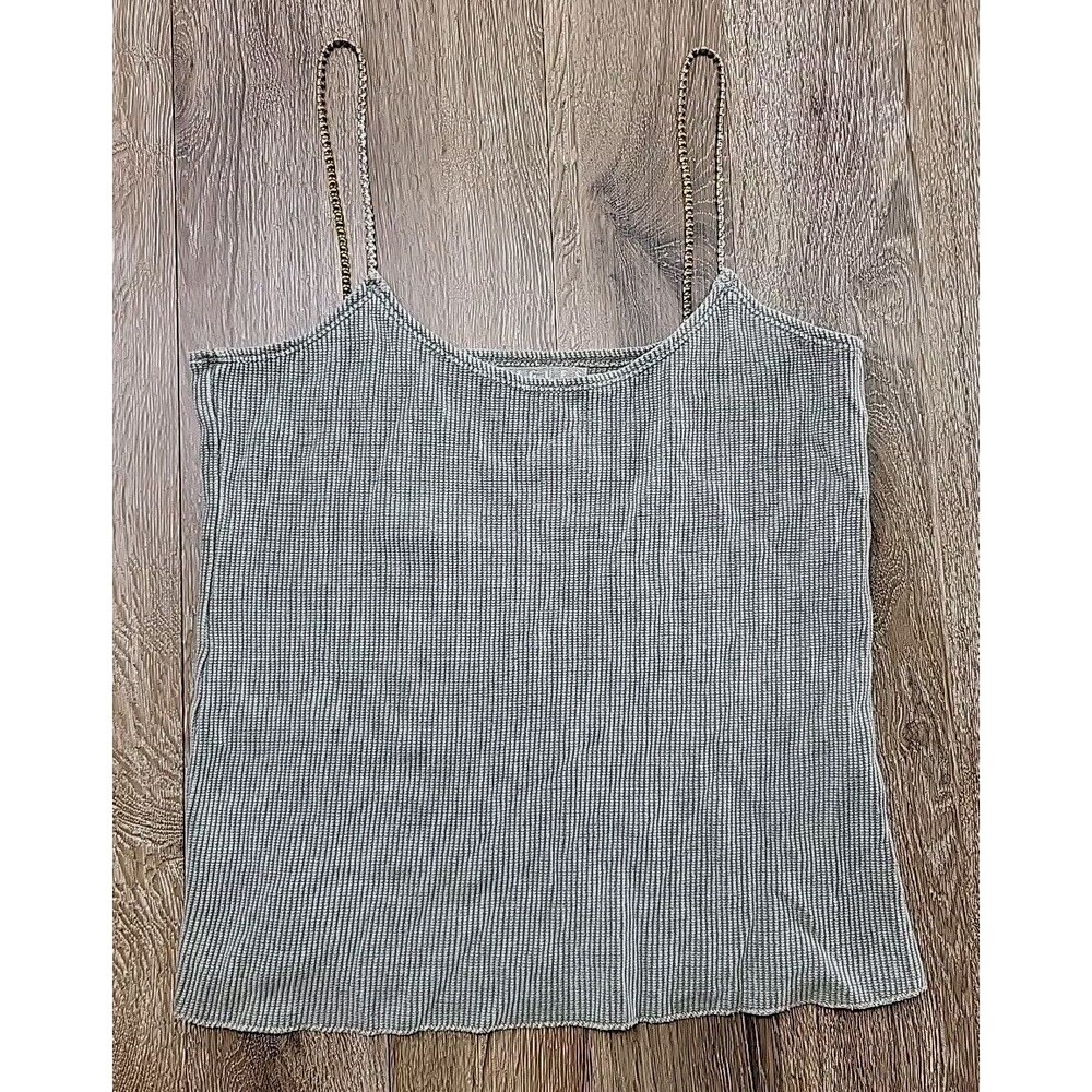 Fitigues Women's Gray Waffle Knit Tank Top Rhinestone Straps Women's S/XS